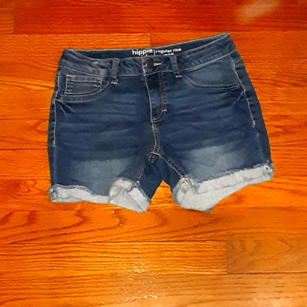 Dark blue midi rise shorts